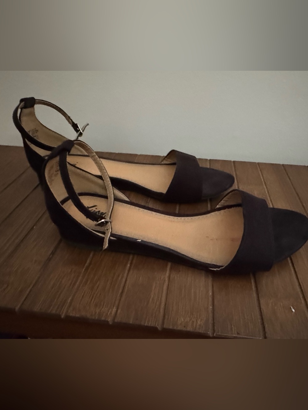 FIONI Clothing Black Suede Open-Toe Ankle-Strap Flats
